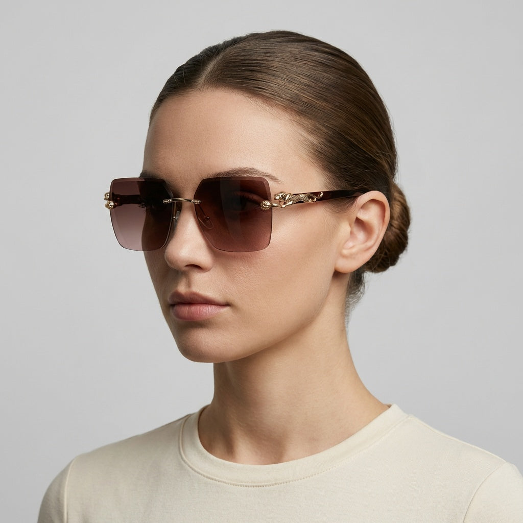 SQUARE RIMLESS BROWN SUNGLASSES SUN196 J3054