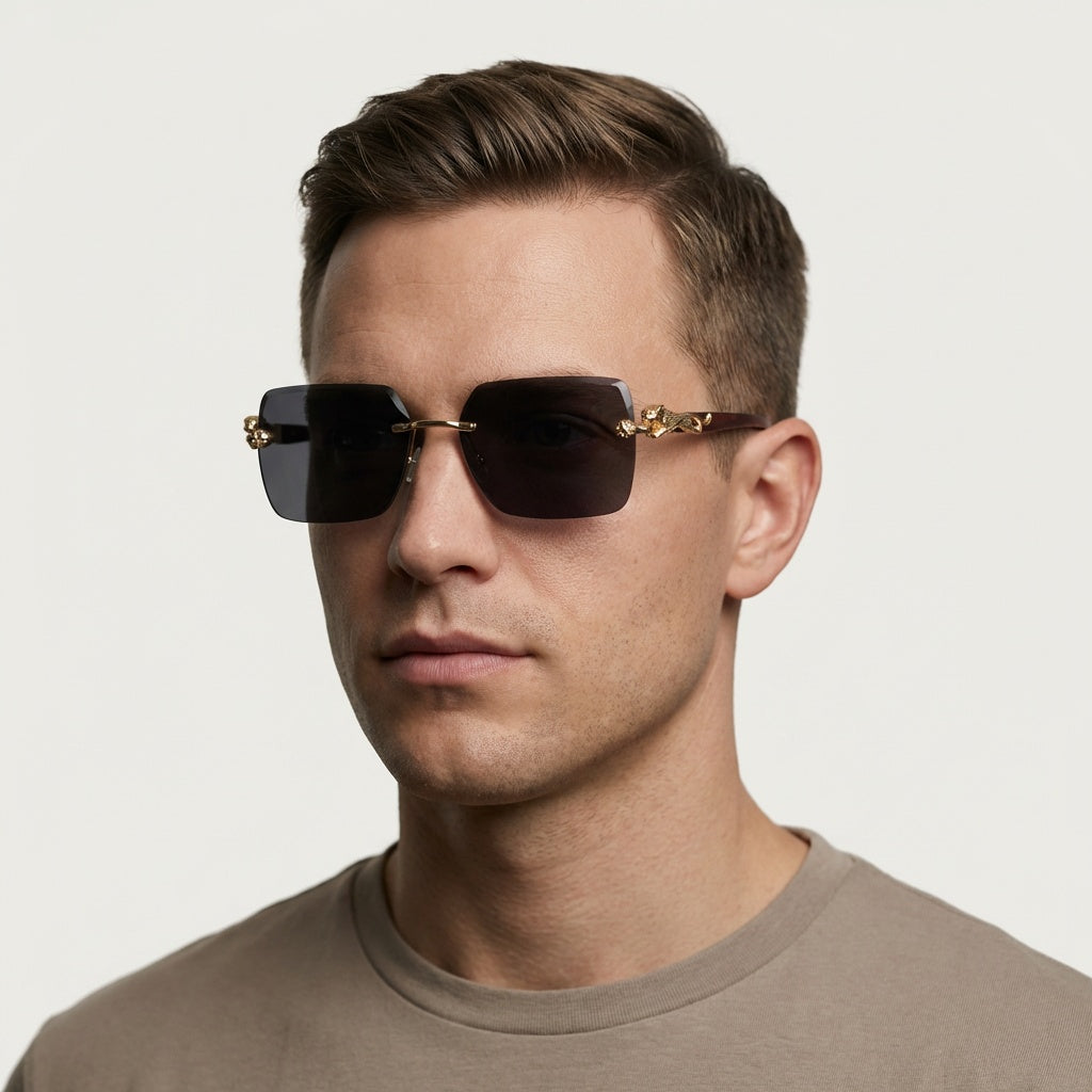 SQUARE RIMLESS BLACK SUNGLASSES SUN198 J3054