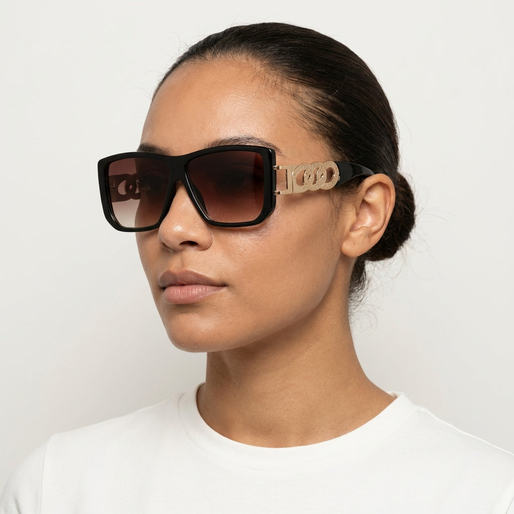 SQUARE BLACK SUNGLASSES SUN182 F3133