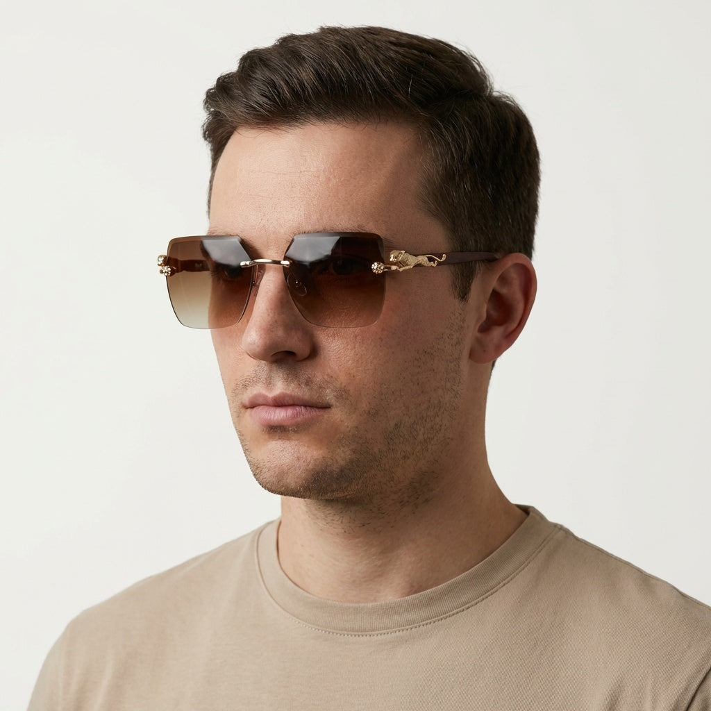 SQUARE RIMLESS LIGHT BROWN SUNGLASSES SUN194 J3054