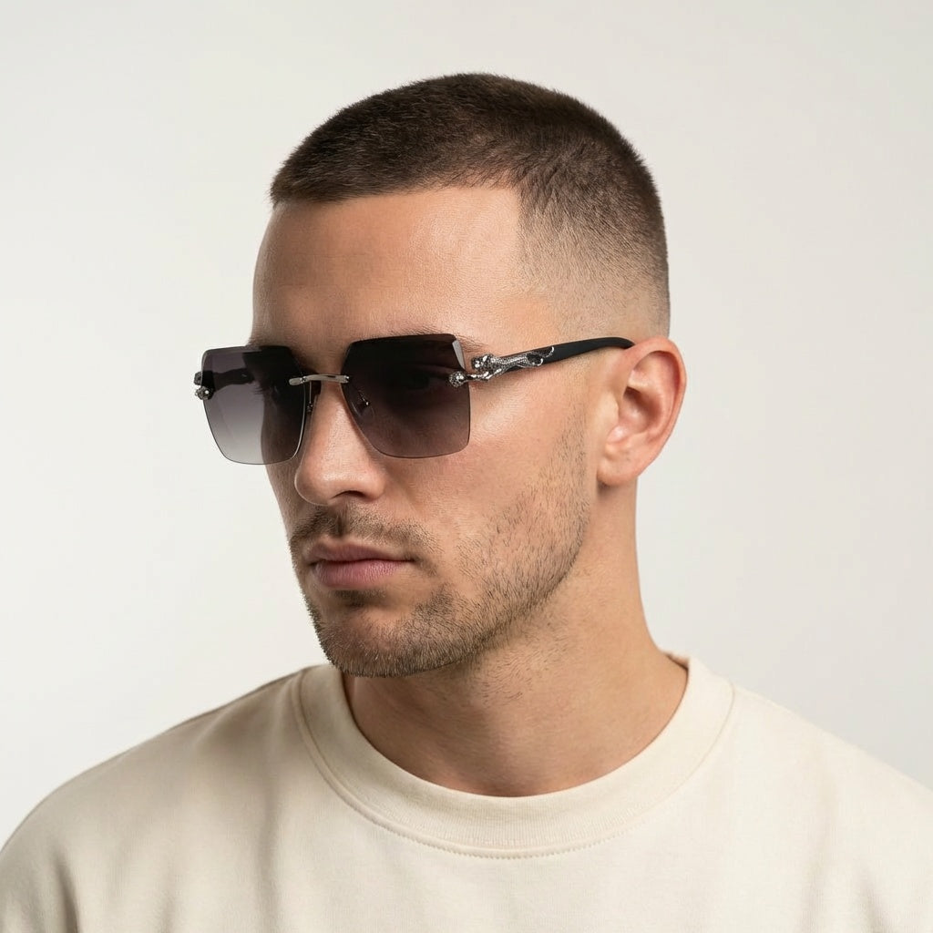 SQUARE RIMLESS BLACK SUNGLASSES SUN195 J3054