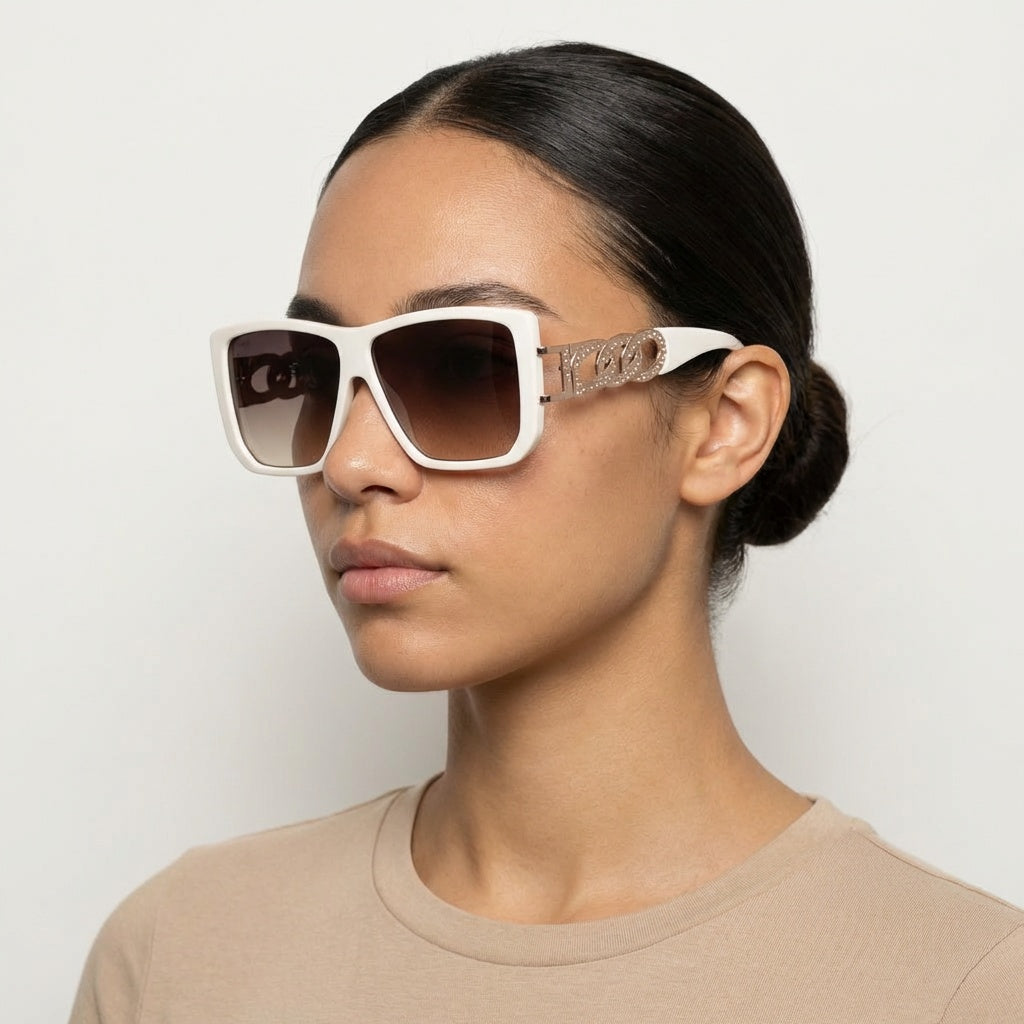 SQUARE WHITE SUNGLASSES SUN183 F3133
