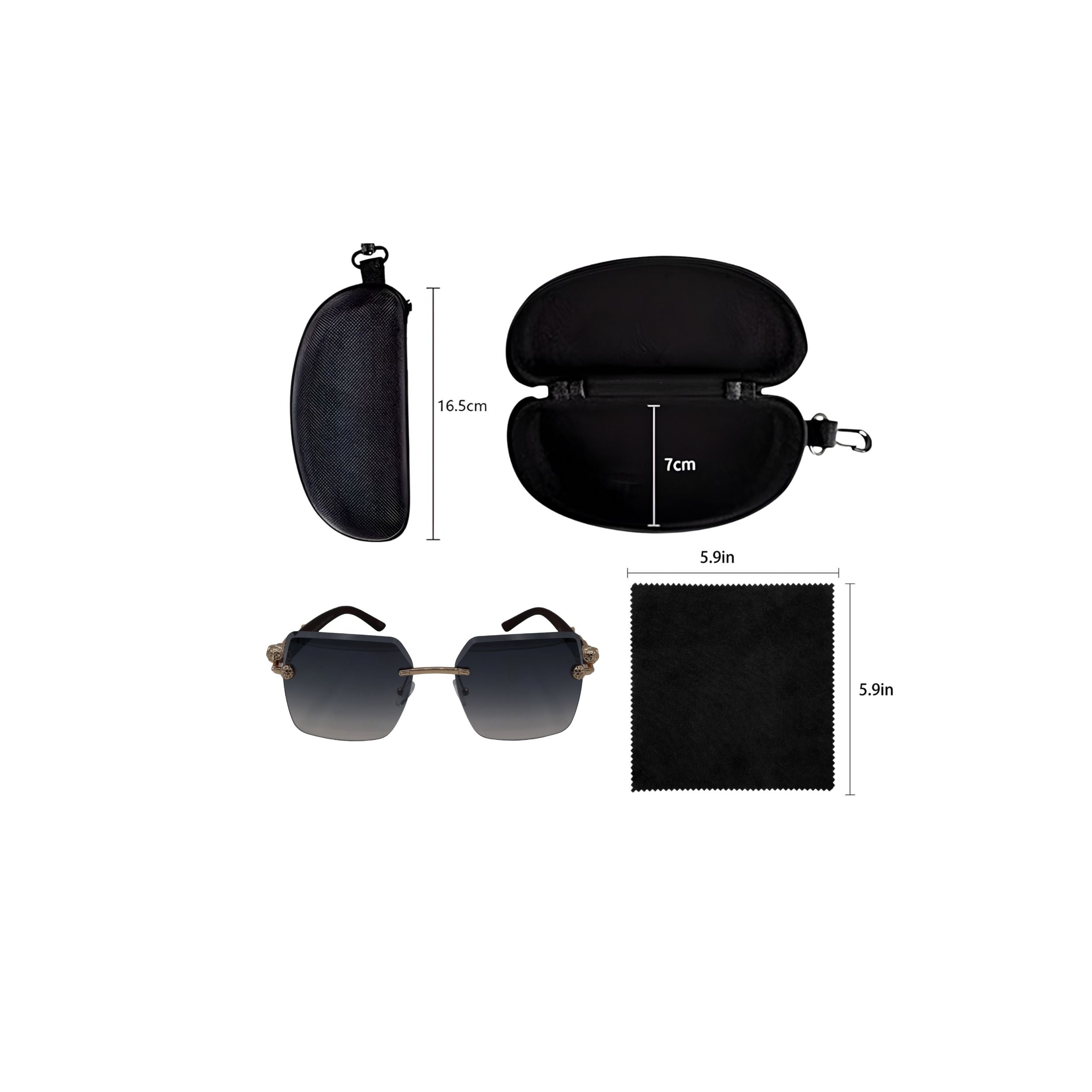 SQUARE RIMLESS LIGHT BLACK SUNGLASSES SUN197 J3054