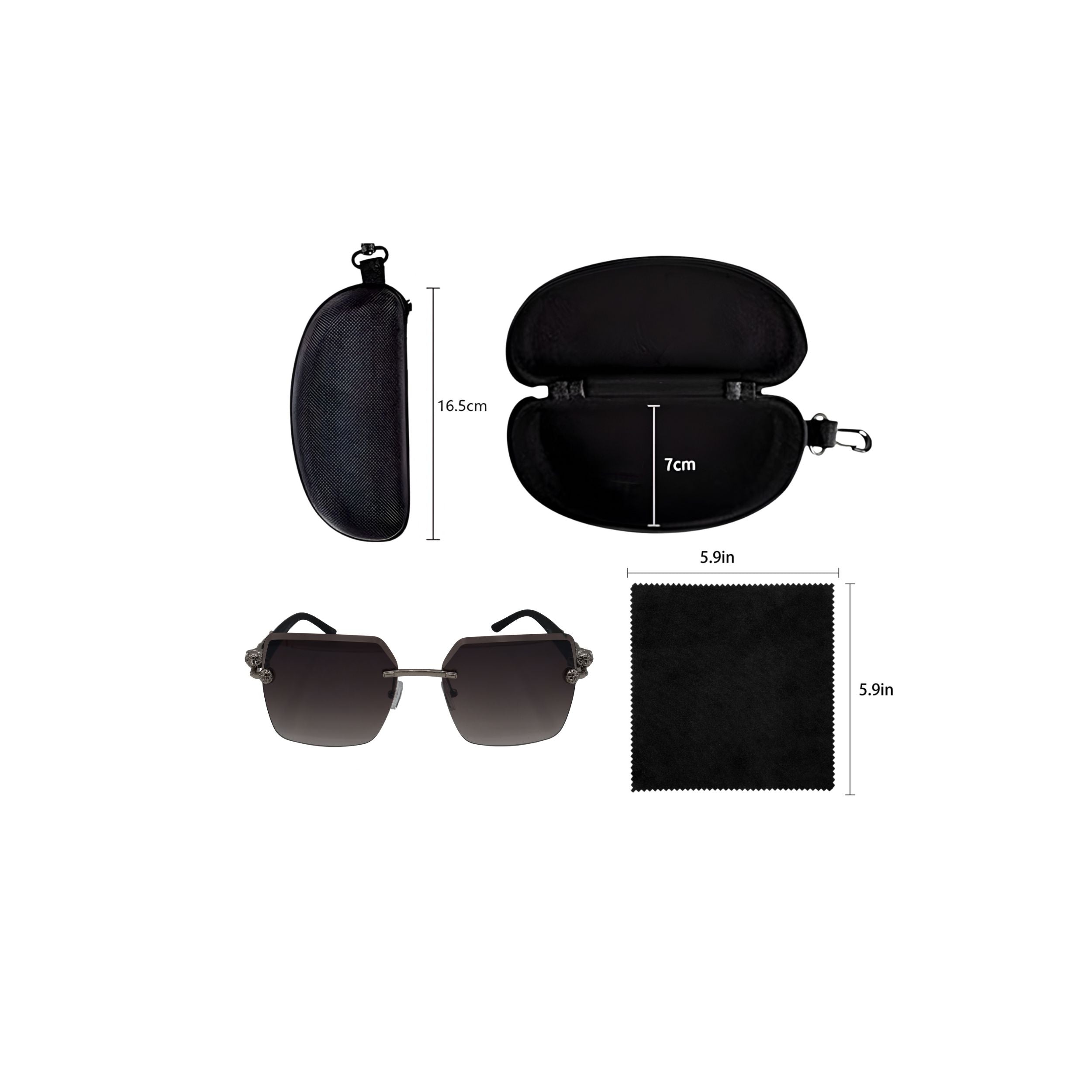 SQUARE RIMLESS BLACK SUNGLASSES SUN195 J3054