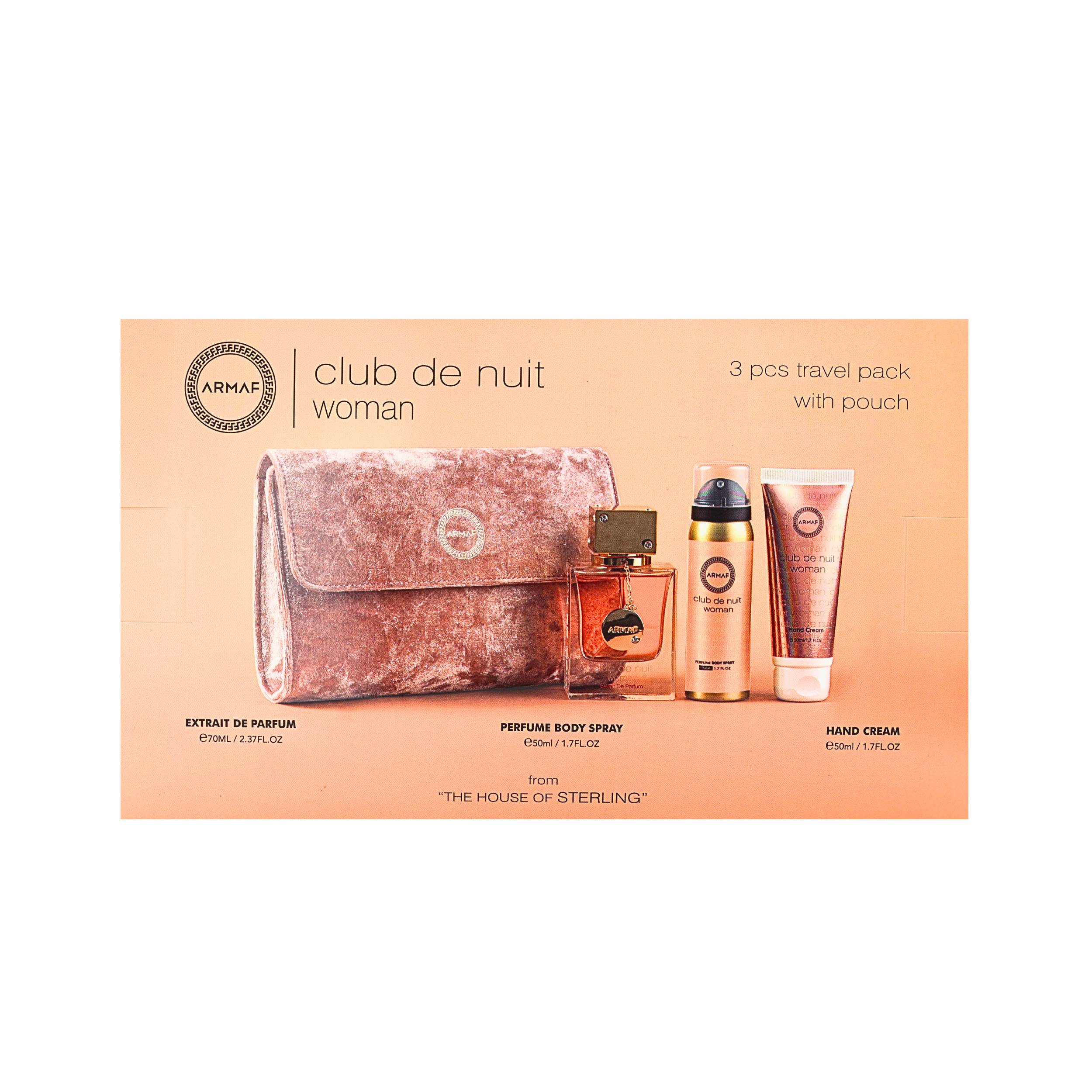 Armaf Club De Nuit Woman 3 Pcs Travel Pack with Pouch 2.3fl.oz Extrai De Parfum, 1.7fl.oz Body Spray