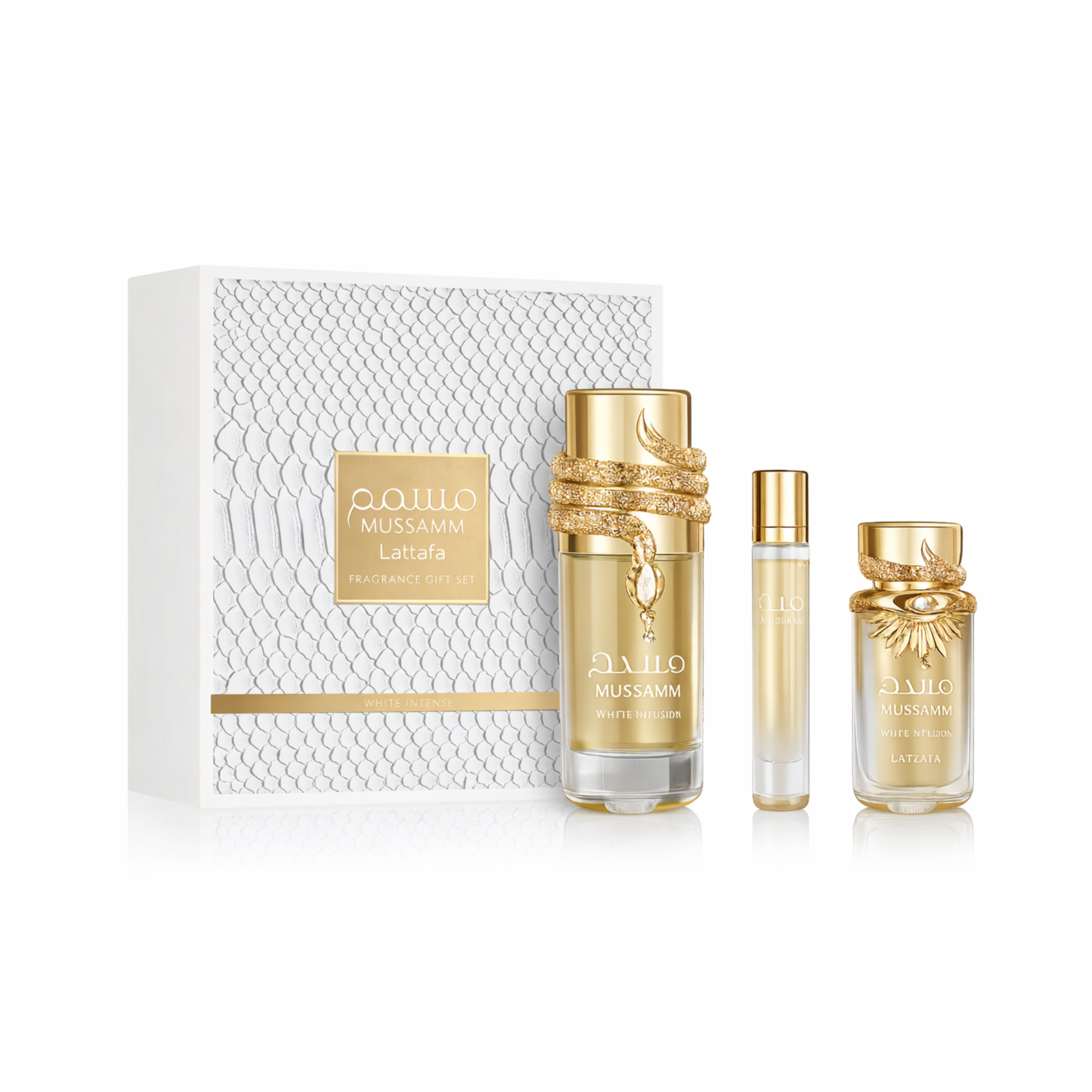 LATTAFA MUSAMAM WHITE INTENSE 3PC GIFT SET(EDP 3.4FL.OZ | 100ML, EDP 0.4FL.OZ | 12ML, HAIR MIST 1.6F