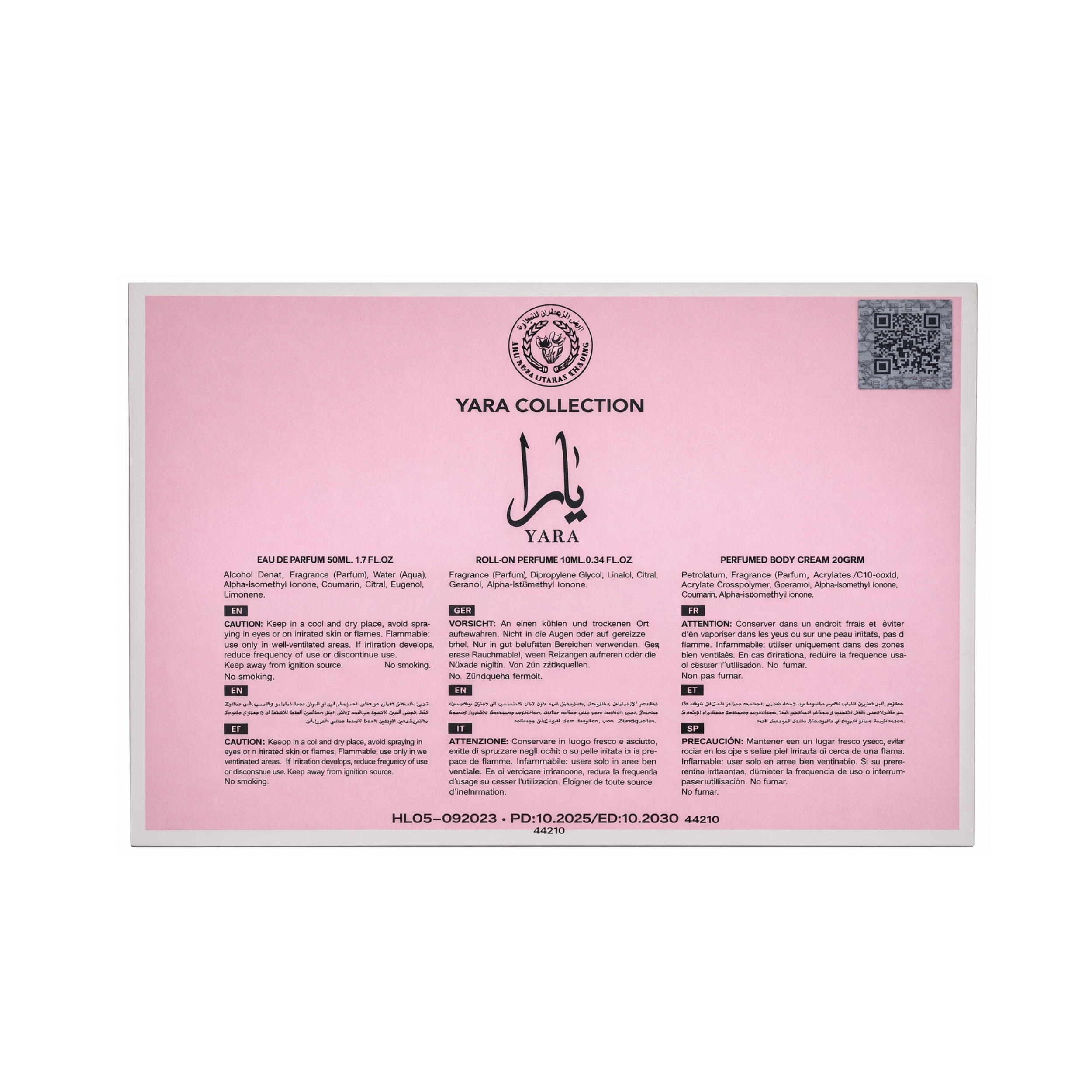 ARD AL ZAAFARAN YARA 3 PC GIFT SET(EDP 1.7FL.OZ | 50ML, ROLL ON 0.34FL.OZ | 10ML, BODY CREAM 20 GRM)