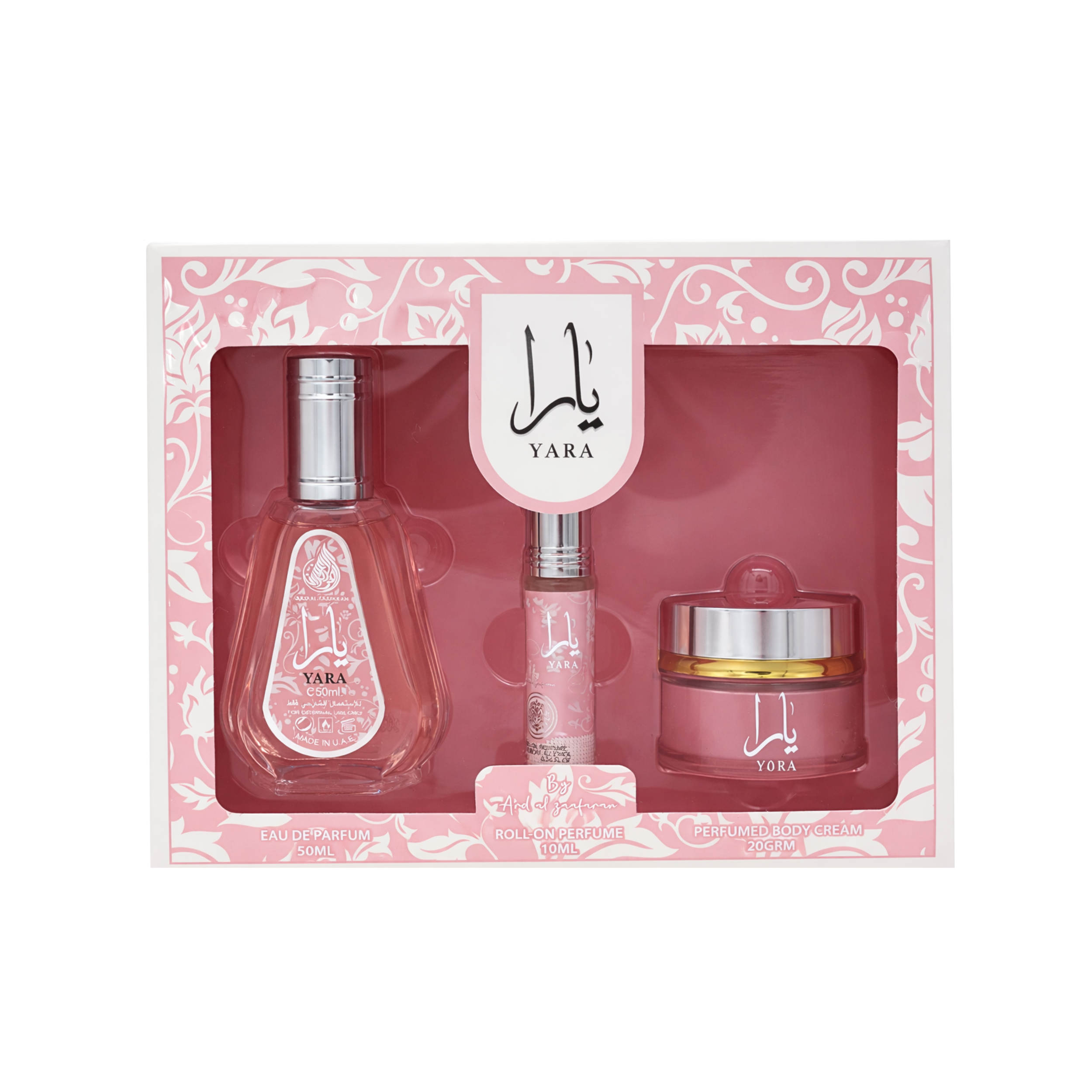 ARD AL ZAAFARAN YARA 3 PC GIFT SET(EDP 1.7FL.OZ | 50ML, ROLL ON 0.34FL.OZ | 10ML, BODY CREAM 20 GRM)