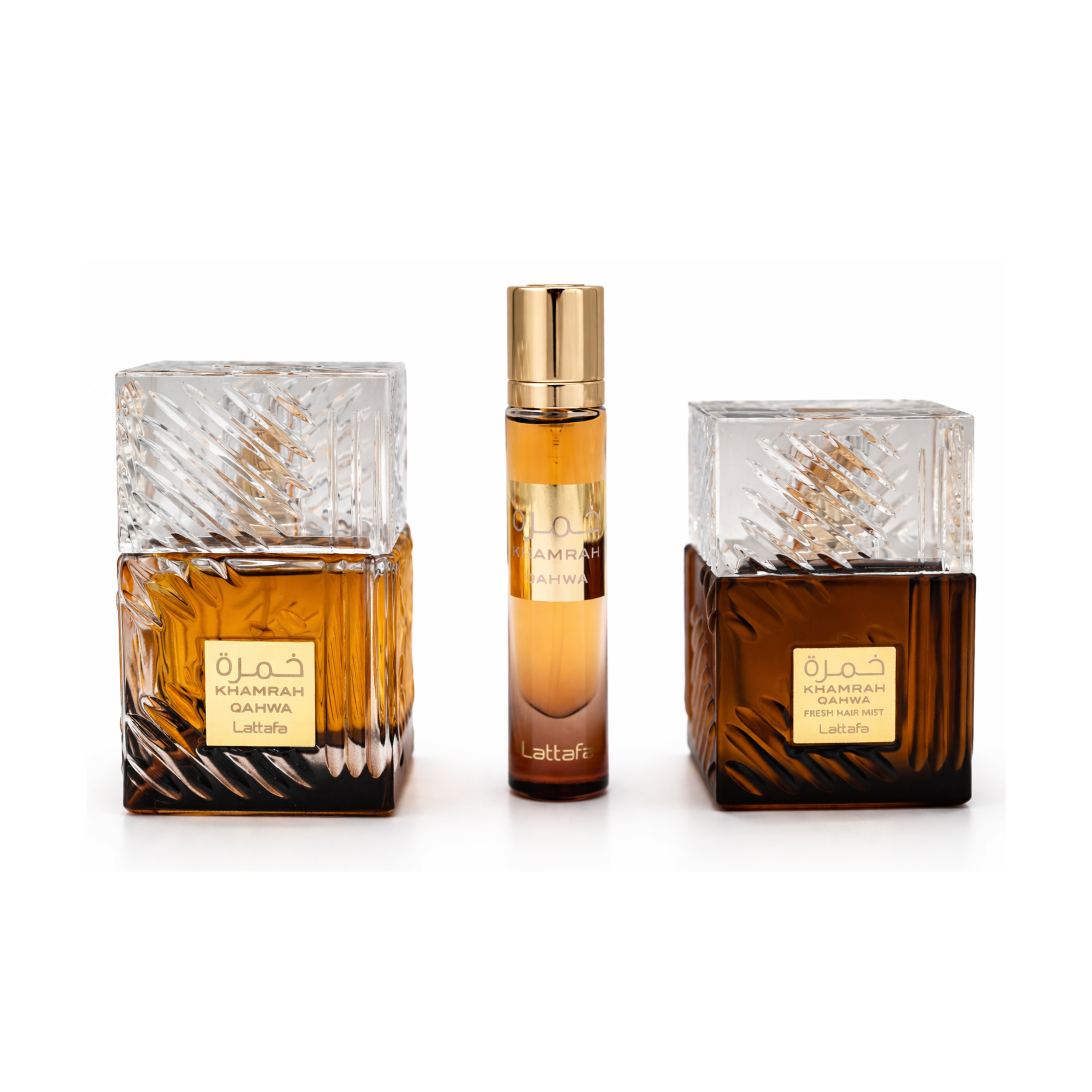 LATTAFA KHAMRAH QAHWA 3PC GIFT SET(EDP 3.4FL.OZ | 100ML, EDP 0.4FL.OZ | 12ML, HAIR MIST 1.6FL.OZ | 5ML)