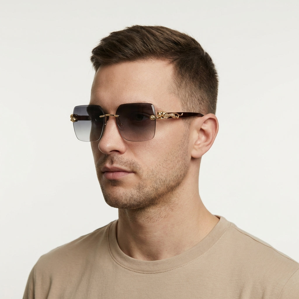 SQUARE RIMLESS LIGHT BLACK SUNGLASSES SUN197 J3054