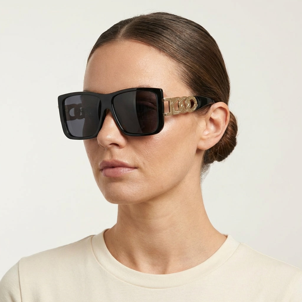 SQUARE BLACK SUNGLASSES SUN186 F3133