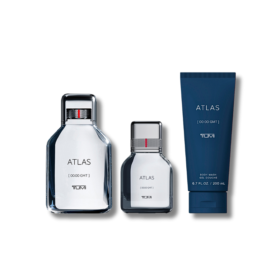 Tumi Atlas gift Set EDP 3.4FL.OZ & 1.0FL.OZ, Bodyspray Wash 6.7FL.OZ For Men