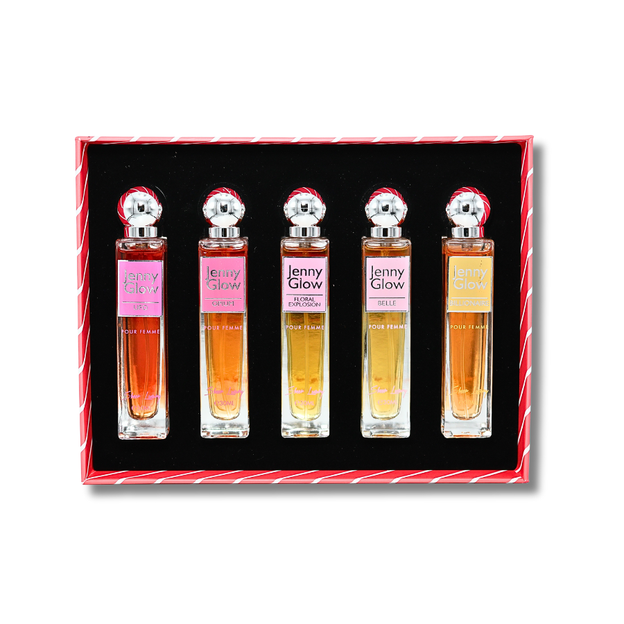 Jenny Glow 5 Pieces Travel Set (Ufo, Opium, Floral Explosion, Belle & Billionaire) EDP 1.0FL.OZ For Women