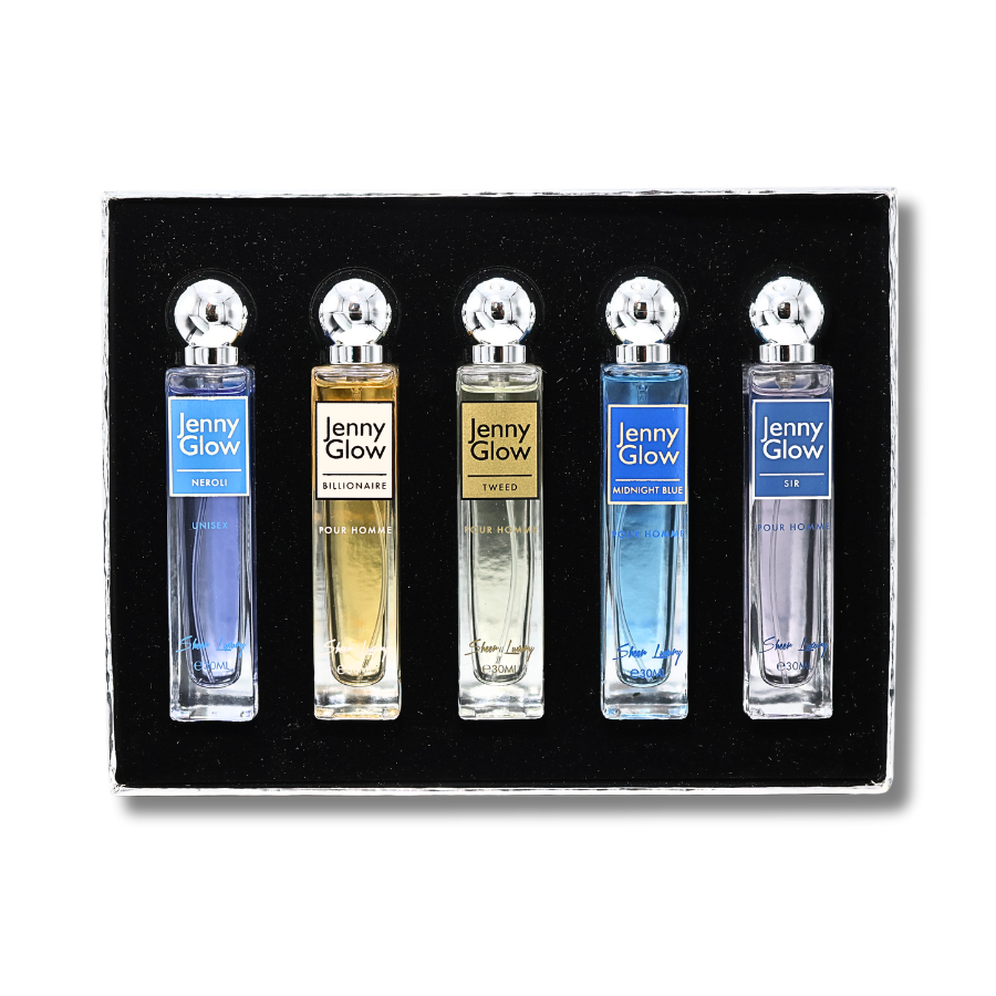 Jenny Glow Travel Gift Set (Neroli, Billionaire, Tweed, Midnight Blue & Sir) EDP 1FL.OZ Unisex
