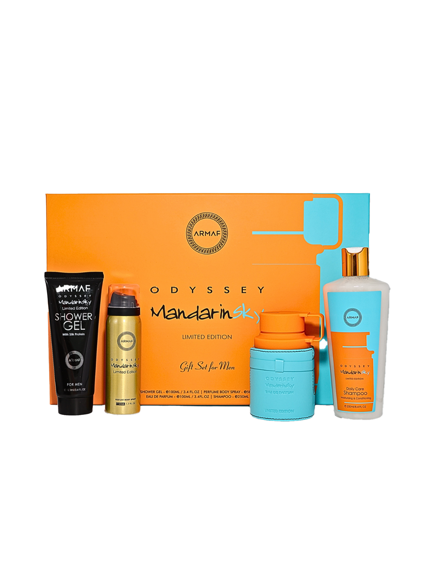 Armaf Odyssey Mandarin Sky Gift Set (EDP 3.4, Shower Gel 3.4, Body Spray 1.7 & Shampoo 8.4)FL.OZ