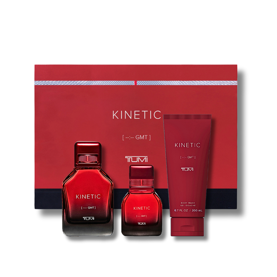 Tumi Kinetic Gift Set with EDP 3.4FL.OZ & 1.0FL.OZ and Body Wash 6.7FL.OZ For Men