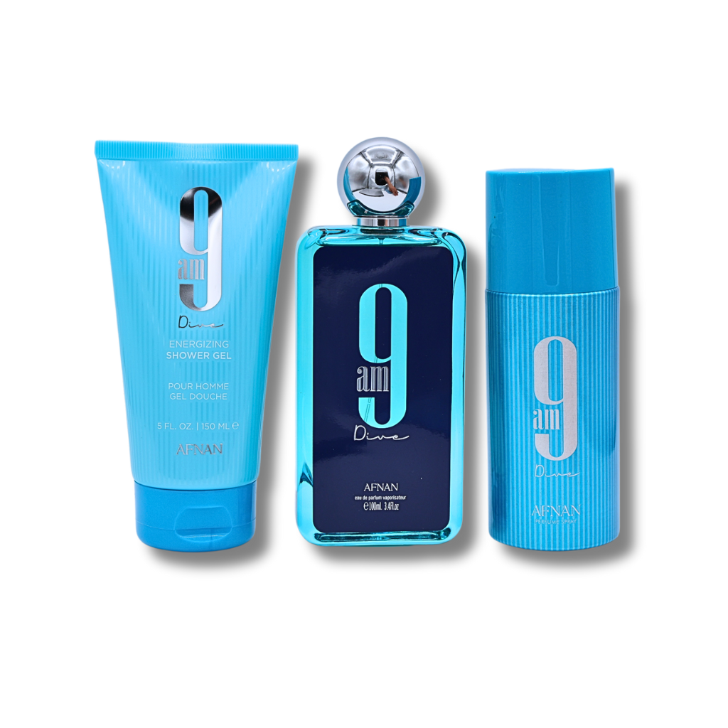 Afnan 9AM Dive Set EDP 3.4FL.OZ, shower Gel 5.0FL.OZ & Deodorant 5.0FL.OZ