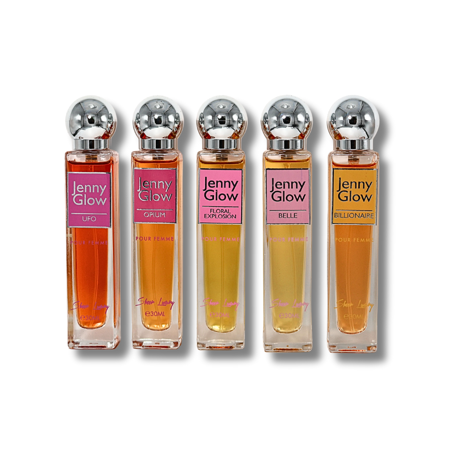 Jenny Glow 5 Pieces Travel Set (Ufo, Opium, Floral Explosion, Belle & Billionaire) EDP 1.0FL.OZ For Women