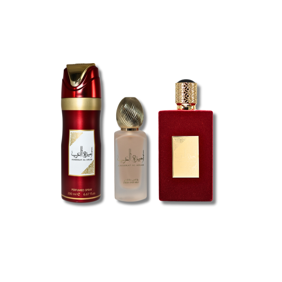 Asdaaf Ameerat Al Arab Gift Set Eau De Parfum 3.4FL.OZ, Deoderant 6.67FL.OZ & Hair Mist