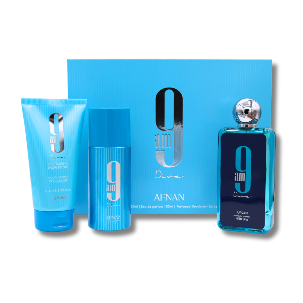 Afnan 9AM Dive Set EDP 3.4FL.OZ, shower Gel 5.0FL.OZ & Deodorant 5.0FL.OZ