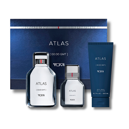 Tumi Atlas gift Set EDP 3.4FL.OZ & 1.0FL.OZ, Bodyspray Wash 6.7FL.OZ For Men