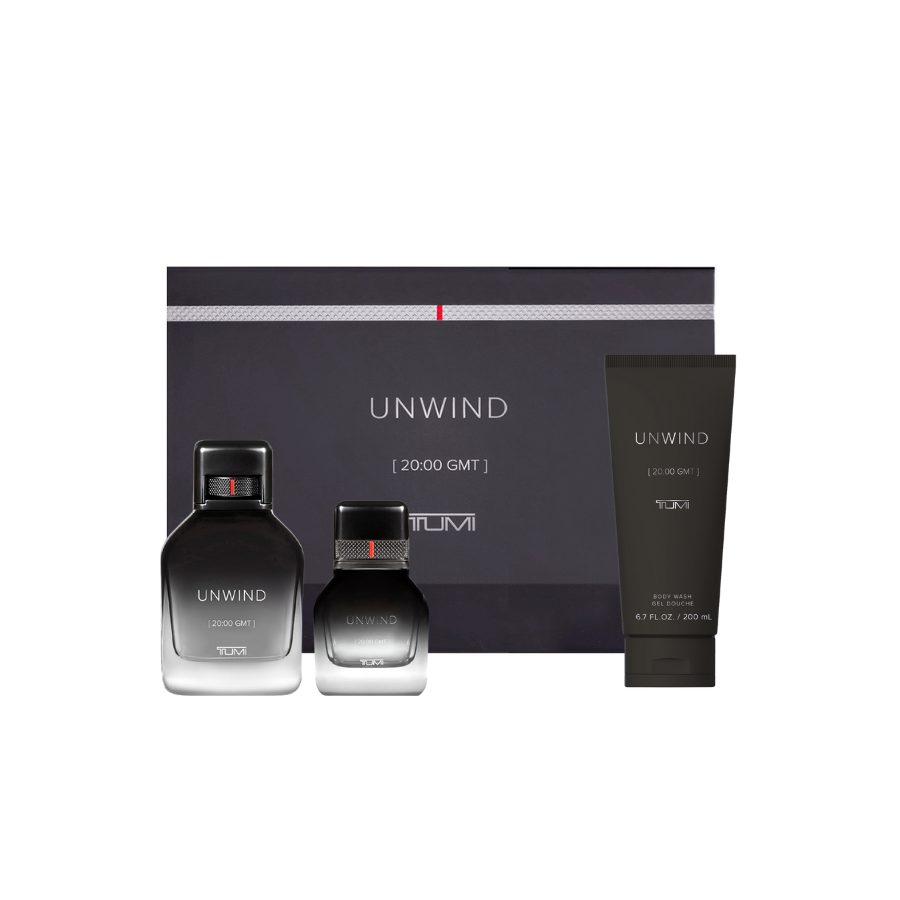 Tumi Unwind Gift Set Eau De Parfum 3.4 & 1.0FL.OZ And Body Wash 6.7FL.OZ For Men