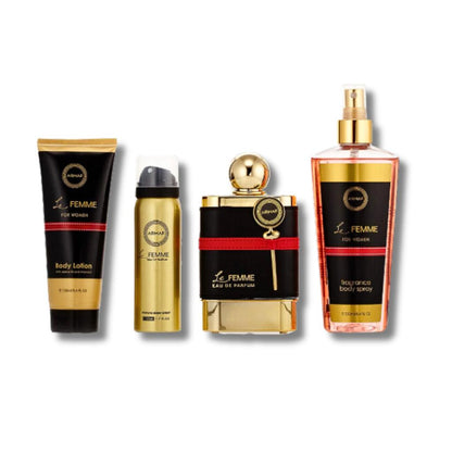 Armaf Le Femme 4-Piece Set For Women Eau De Parfum 3.4FL.OZ, Body Lotion 3.4FL.OZ, Body Mist 8.4FL.OZ