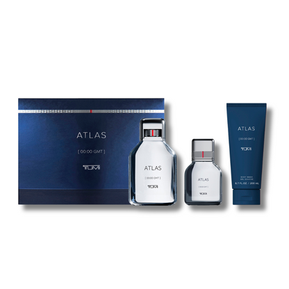 Tumi Atlas gift Set EDP 3.4FL.OZ & 1.0FL.OZ, Bodyspray Wash 6.7FL.OZ For Men