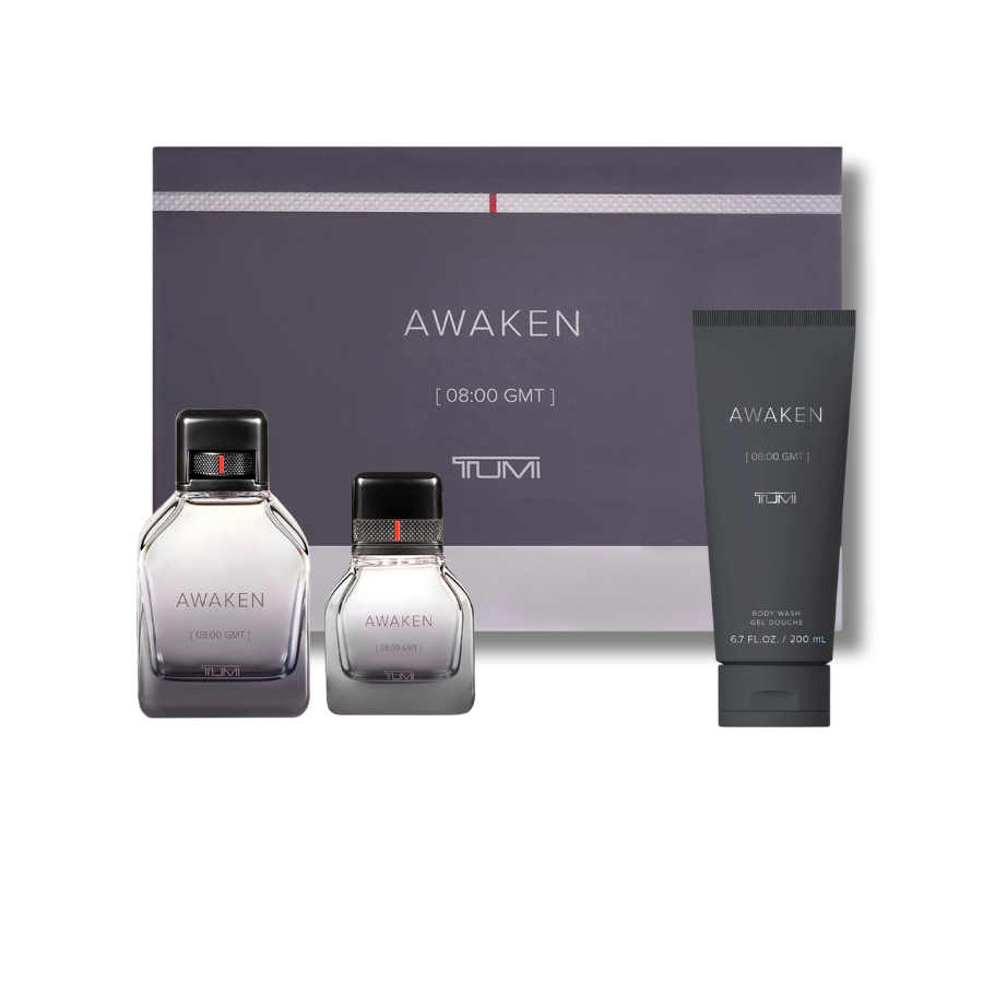 Tumi Awaken Gift Set For Men EDP 3.4FL.OZ & 1.0  EDP, Body Wash 6.7FL.OZ For Men