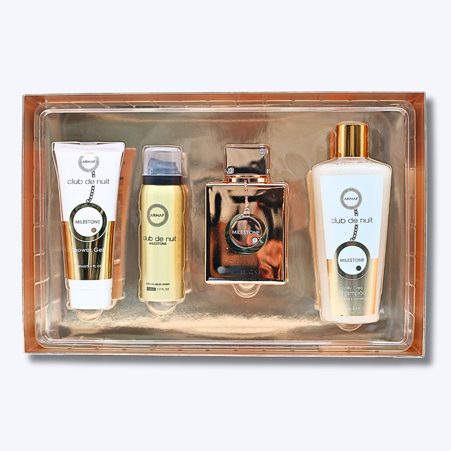 Armaf Club De Nuit Milestone Gift Set(Shower Gel 3.4 Bodyspray 1.7 Parfum 3.6 Shampoo 8.4)Fl.OZ