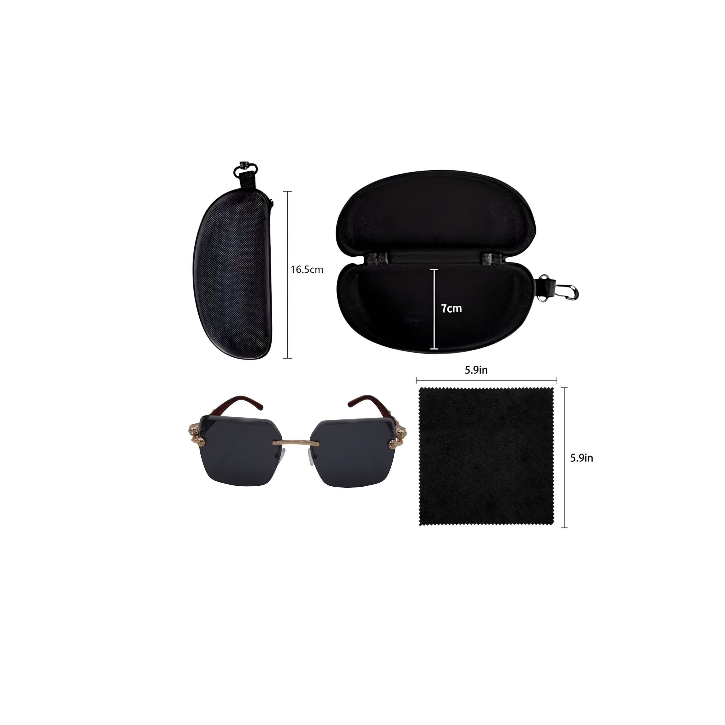 SQUARE RIMLESS BLACK SUNGLASSES SUN198 J3054