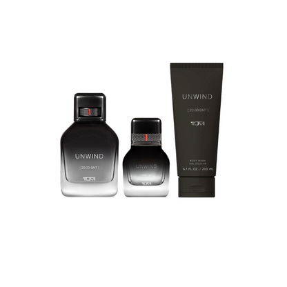 Tumi Unwind Gift Set Eau De Parfum 3.4 & 1.0FL.OZ And Body Wash 6.7FL.OZ For Men