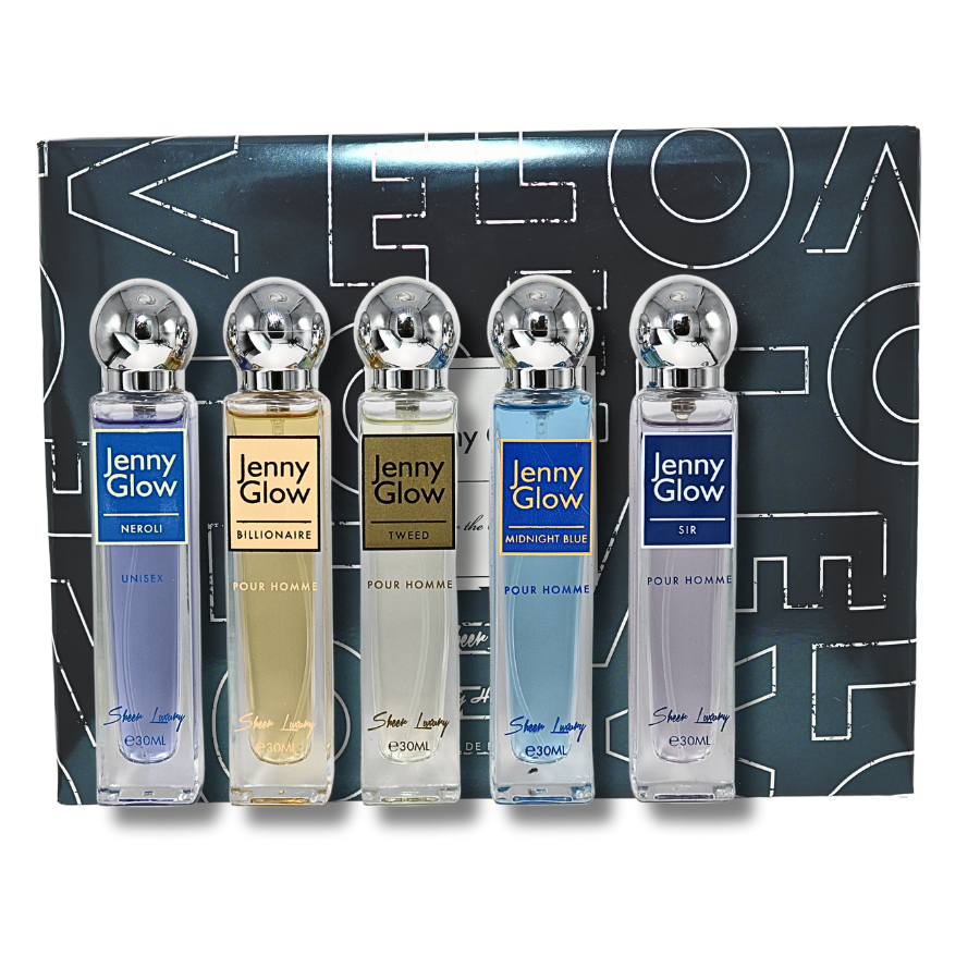 Jenny Glow Travel Gift Set (Neroli, Billionaire, Tweed, Midnight Blue & Sir) EDP 1FL.OZ Unisex