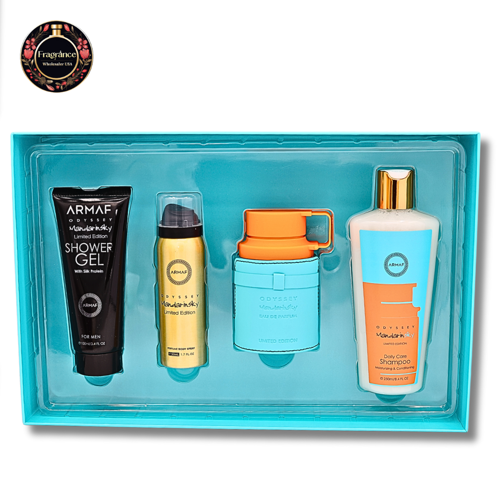Armaf Odyssey Mandarin Sky Gift Set (EDP 3.4, Shower Gel 3.4, Body Spray 1.7 & Shampoo 8.4)FL.OZ