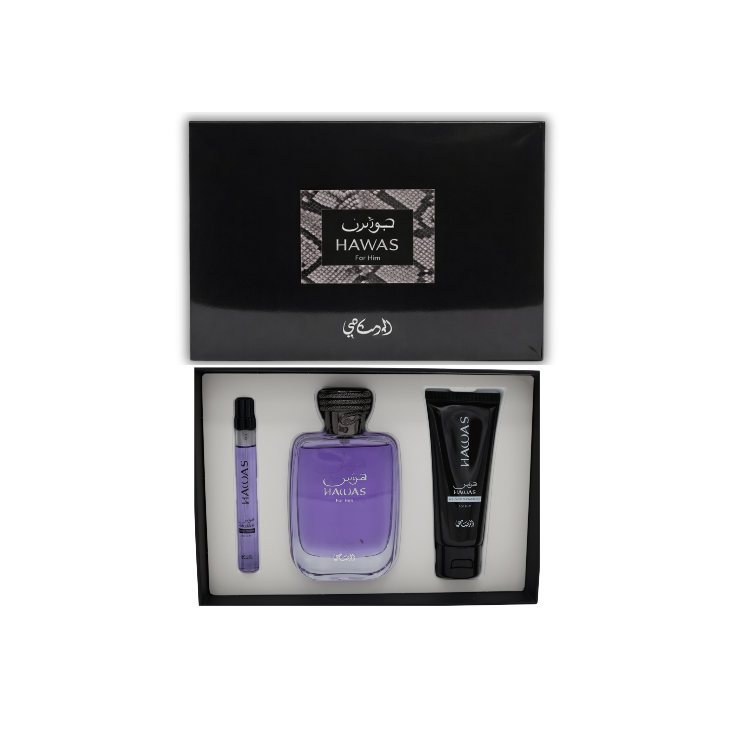 RASASI HAWAS FOR HIM 3PCS GIFT SET(EDP 0.33FL.OZ | 10ML, EDP 3.38FL.OZ | 100ML, SHOWER GEL 2.0FL.OZ | 60ML)