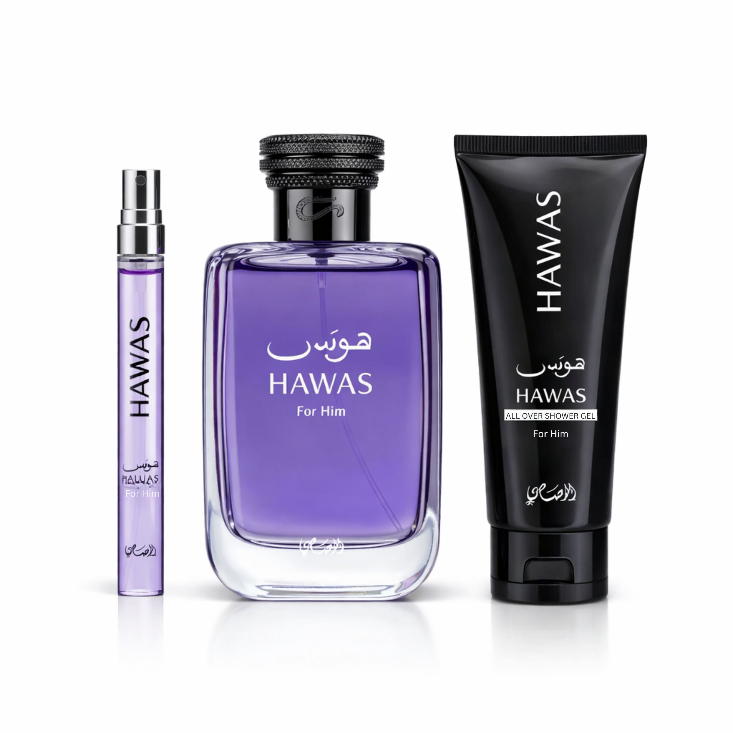RASASI HAWAS FOR HIM 3PCS GIFT SET(EDP 0.33FL.OZ | 10ML, EDP 3.38FL.OZ | 100ML, SHOWER GEL 2.0FL.OZ | 60ML)