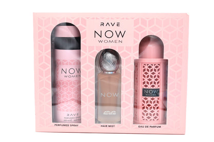 Rave Now Pink Gift Set Eau De Parfum 3.4FL.OZ, Deoderant 6.67FL.OZ & Hair Mist