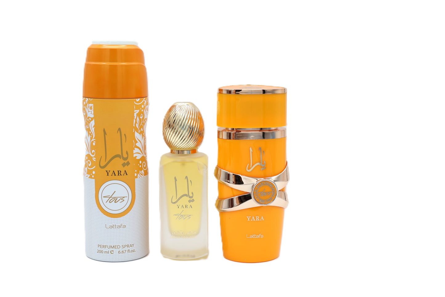 Lattafa Yara Tous 3 Pec Gift Set Eau De PArfum 3.4FL.OZ, deoderant 6.67FL.OZ & Hair Mist