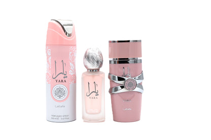 Lattafa Yara 3 Pec Gift Set Eau De Parfum 3.4FL.OZ, Deoderant 6.67FL.OZ & Hair Mist 1.65FL.OZ