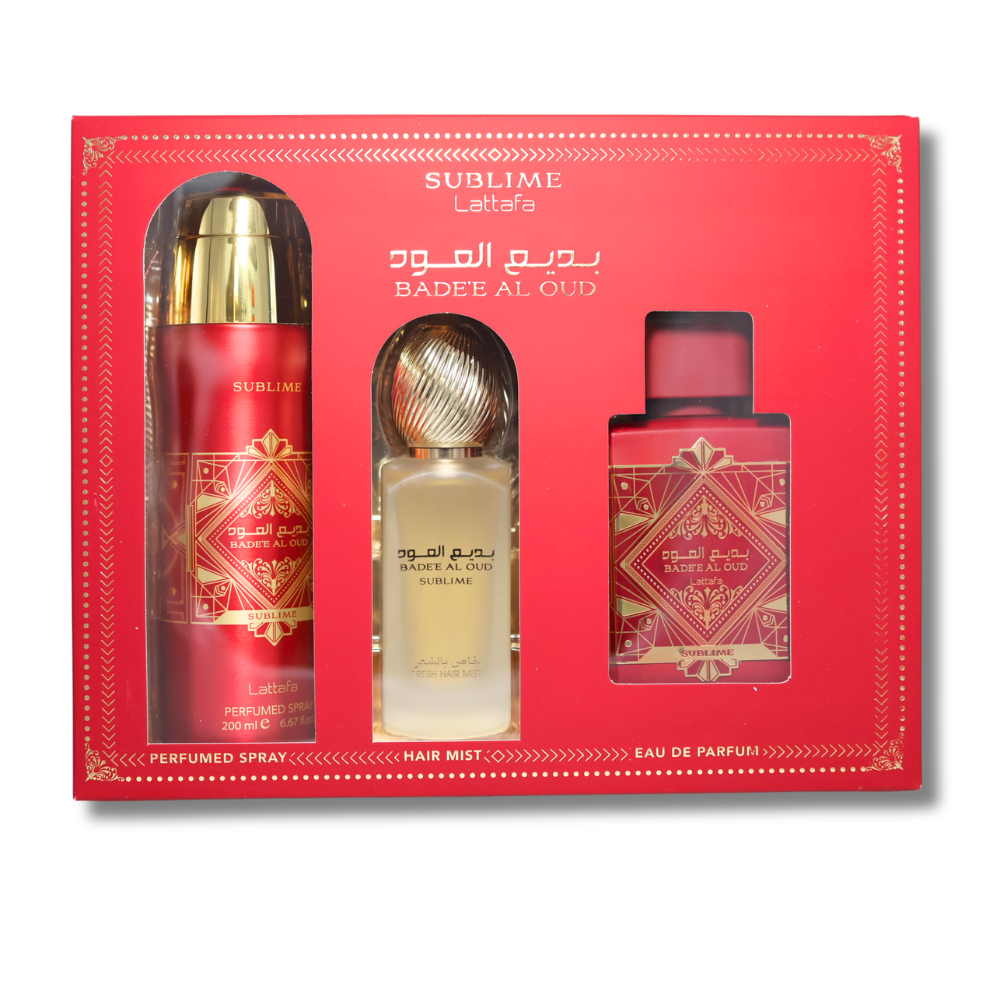 LATTAFA BADEE AL OUD SUBLIME GIFT SET - EAU DE PARFUM 3.4FL.OZ | 100ML , PERFUME SPRAY 6.7FL.OZ | 200ML