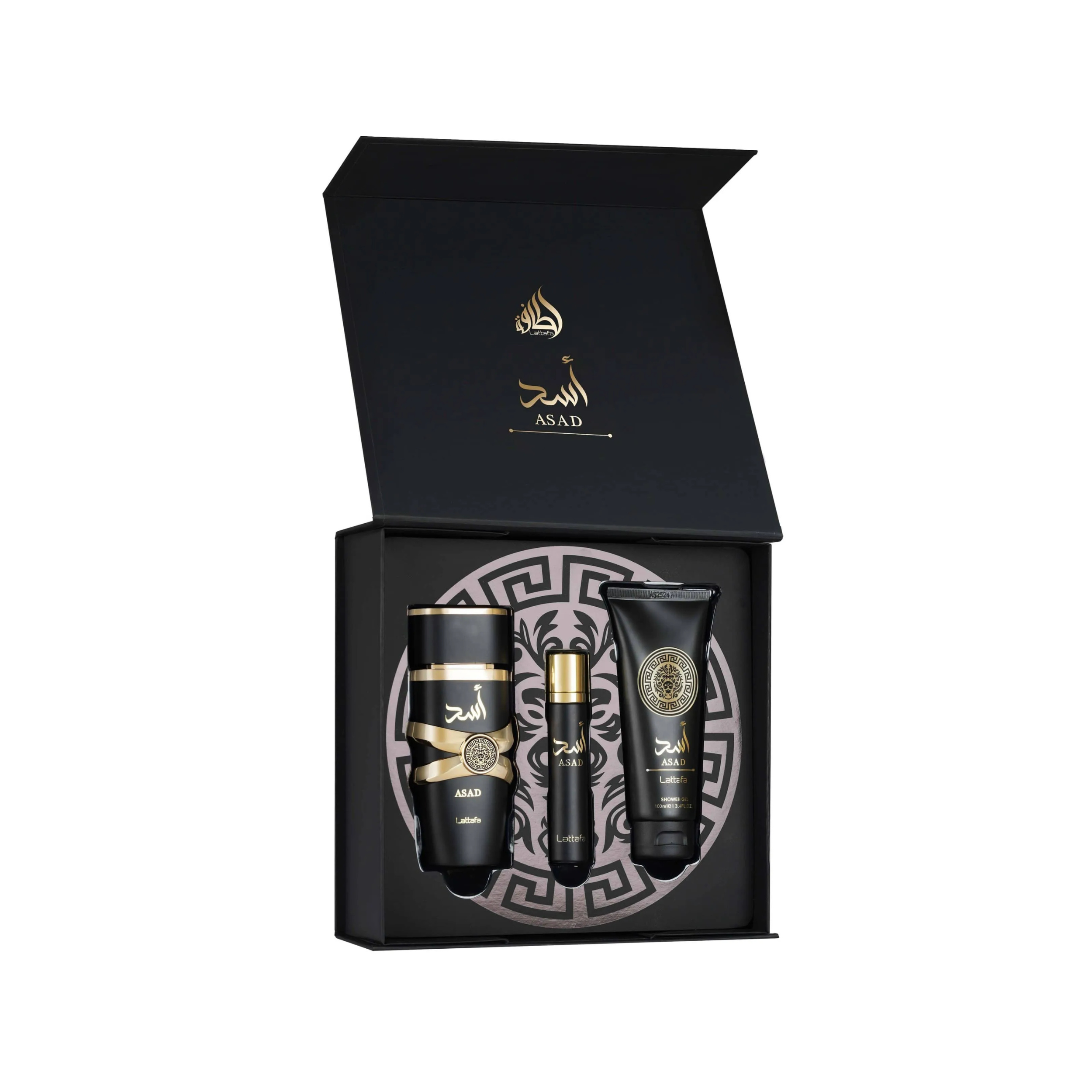 LATTAFA ASAD 3 PCS GIFTSET WITH 100ML EDP + 12ML TRAVEL SPRAY + 100ML SHOWER GEL