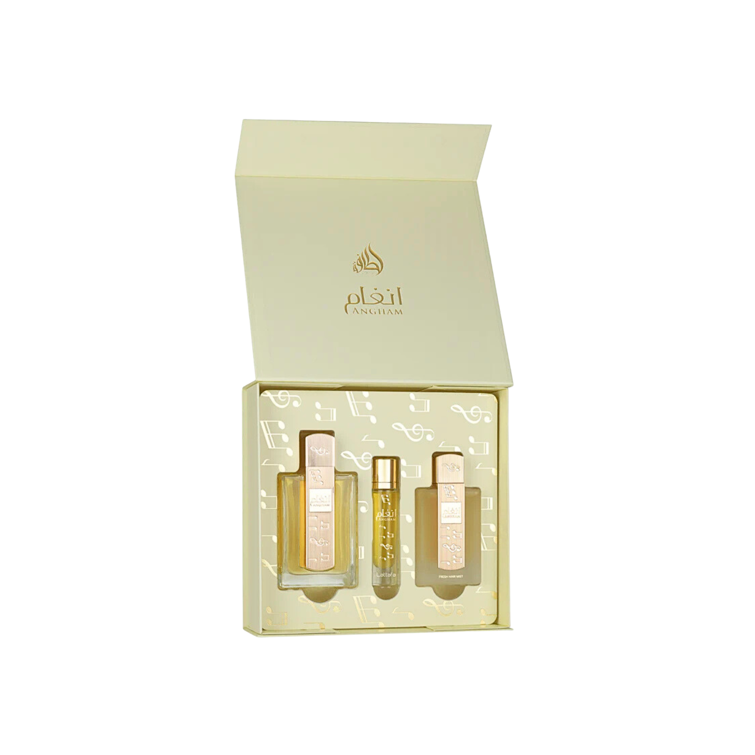 Lattafa Angham 3pcs Gift Set EDP 100ML | Travel Spray 12ML | Hair Mist 50ML
