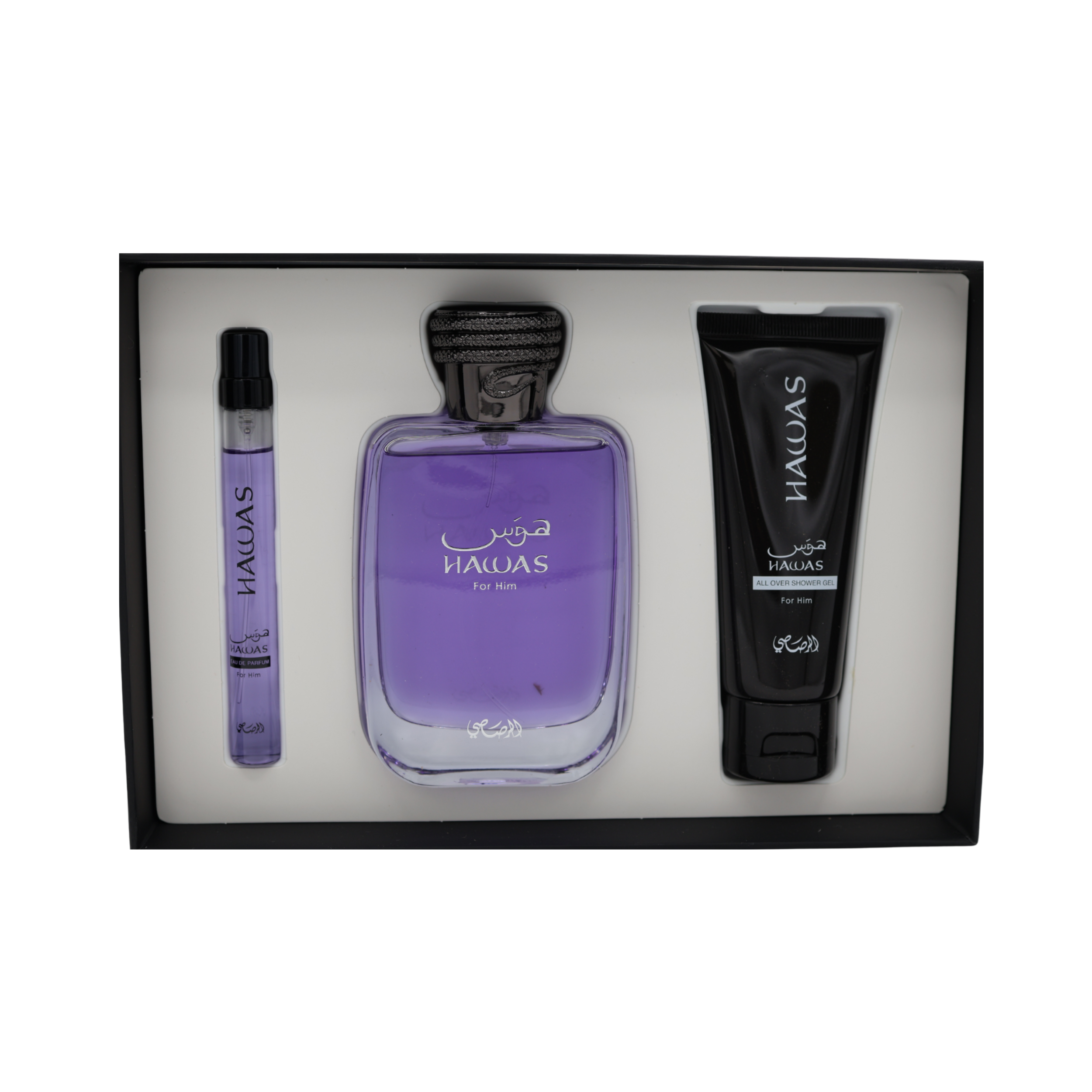 RASASI HAWAS FOR HIM 3PCS GIFT SET(EDP 0.33FL.OZ | 10ML, EDP 3.38FL.OZ | 100ML, SHOWER GEL 2.0FL.OZ | 60ML)