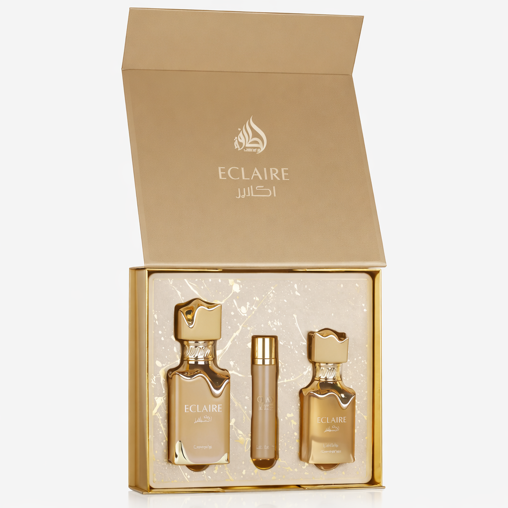 LATTAFA ECLAIRE 3PC GIFT SET(EDP 3.4FL.OZ | 100ML, EDP 0.4FL.OZ | 12ML, HAIR MIST 1.6FL.OZ | 50ML)