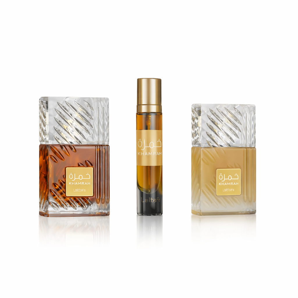 Lattafa Khamrah 3 Piece Gift Set (EDP 3.4FL.OZ | 100ML, EDP 0.4FL.OZ | 12ML, HAIR MIST 1.6FL.OZ | 50ML)