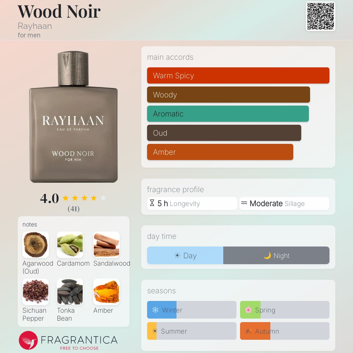 Rayhaan Wood Noir Eau De Parfum 3.4FL.OZ | 100ML