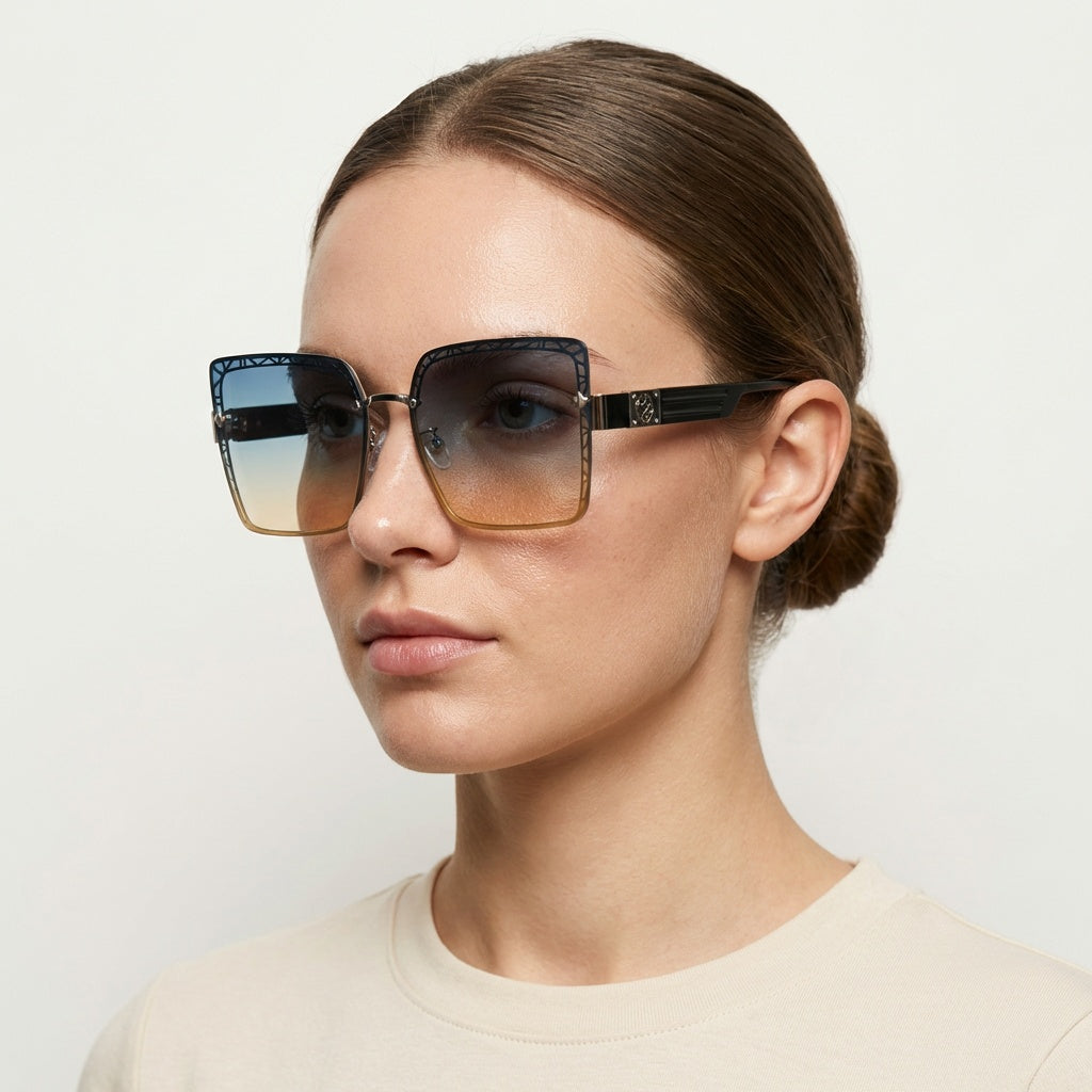 SQUARE OVERSIZED LIGHT GREEN SUNGLASSES SUN130 J3039