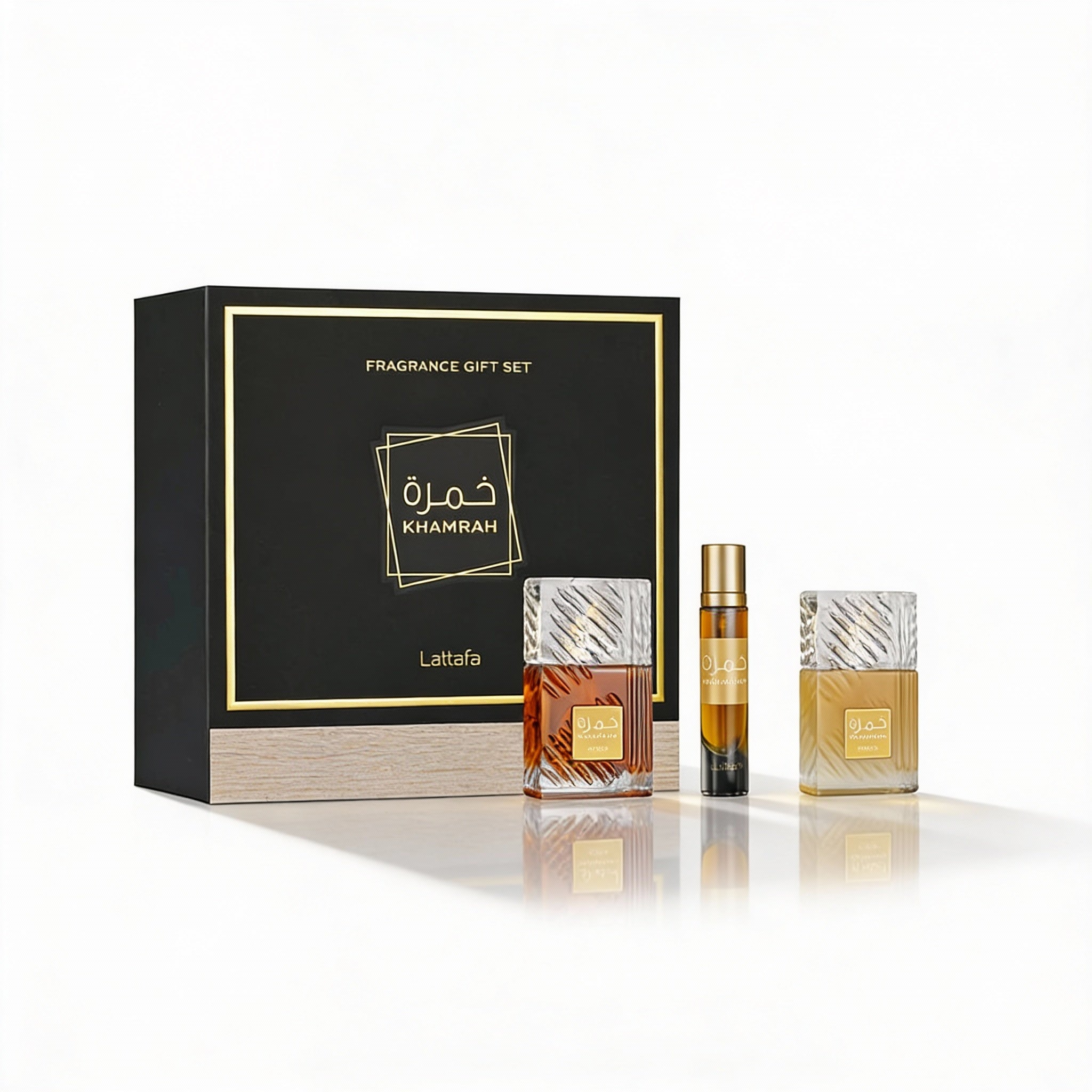Lattafa Khamrah 3 Piece Gift Set (EDP 3.4FL.OZ | 100ML, EDP 0.4FL.OZ | 12ML, HAIR MIST 1.6FL.OZ | 50ML)