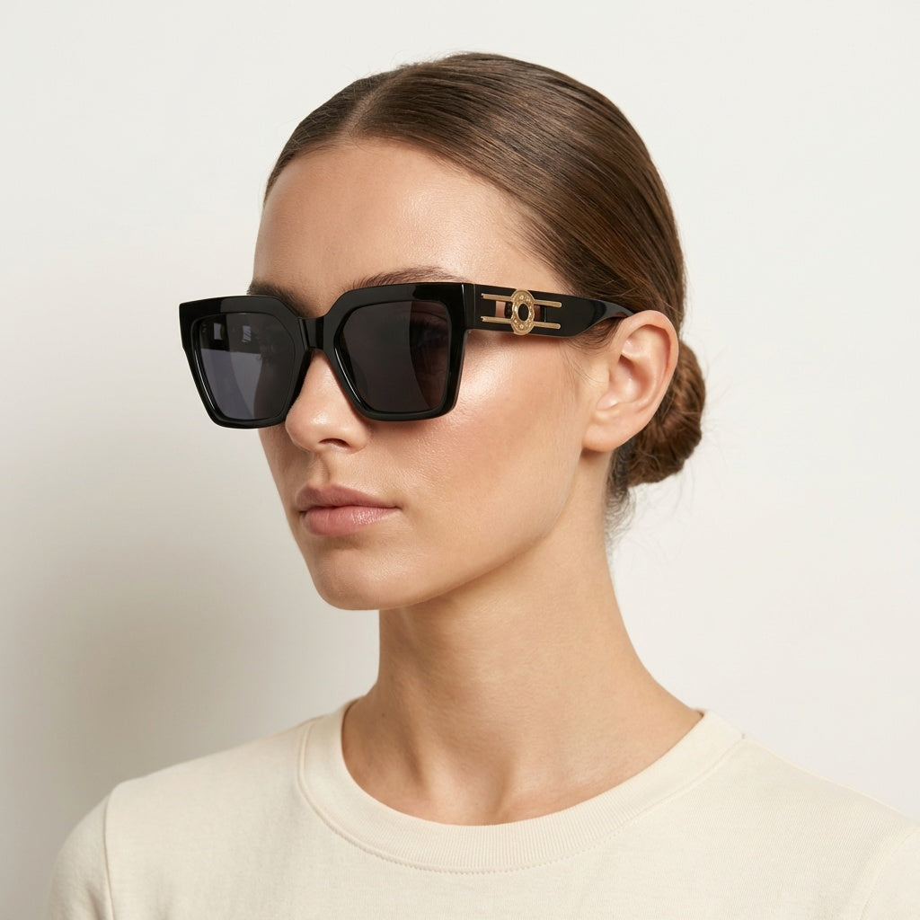 SQUARE BLACK SUNGLASSES SUN163 F3028